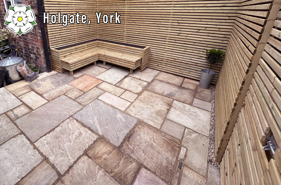 Wooden bench and raised plater in York